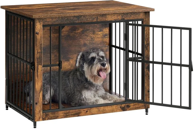 Meuble cage pour chien jusqu'à 32 kg 82 x 55 x 64 cm solide double porte style rustique en panneau d'aggloméré marron 12_0011315