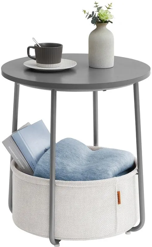 Table basse ronde moderne avec rangement 45 x 50 cm style épuré salon chambre en aggloméré gris ciment 12_0010291