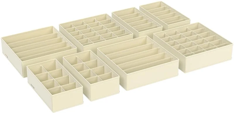 Lot de 4 boîtes de rangement pliables 32 x 32 x 10 cm ambiance pratique design épuré en tissu beige 12_0009367