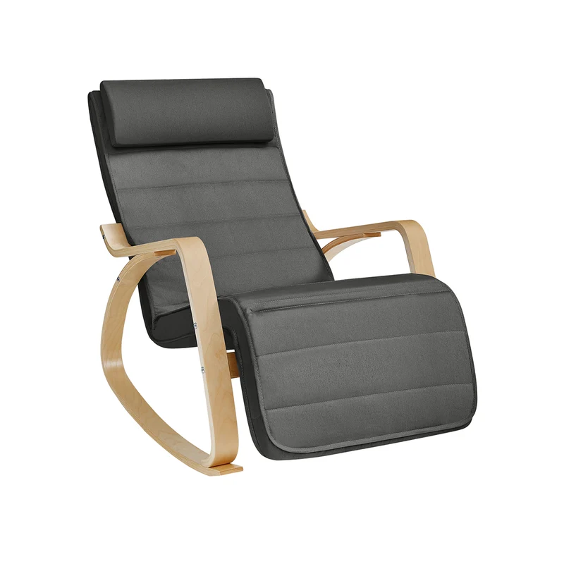 Fauteuil à bascule ergonomique avec repose-pieds réglable angle 67 x 115 x 91 cm confort moderne en bois gris foncé 12_0008494