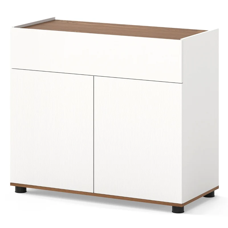 Buffet meuble bar avec tiroir et 2 portes 80 x 35 x 70 cm rangement organisé moderne style ferme en MDF blanc 20_0019167
