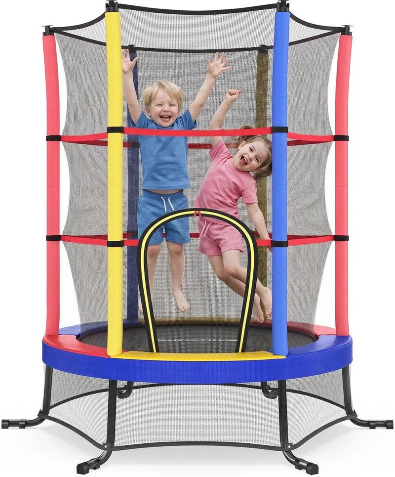 Trampoline rond pour enfants intérieur extérieur 174 x 39 cm avec coussins de sécurité et filet de protection en acier vert 12_0013149