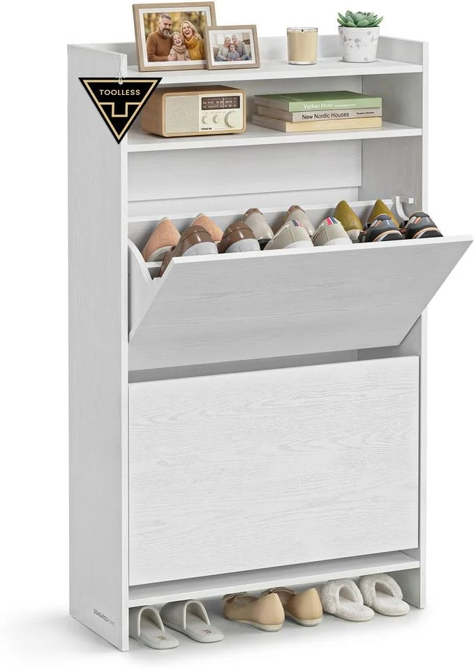 Meuble à chaussures étroit 24 x 60 x 102,8 cm avec séparateurs réglables style moderne en aggloméré blanc neige 12_0013080