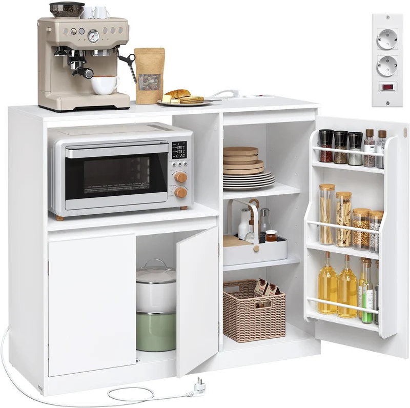 Buffet de cuisine avec étagère pour micro-onde 40 x 90 x 90 cm rangement moderne 3 portes en panneau d’aggloméré blanc 12_0012771