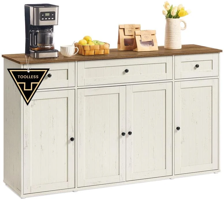 Buffet de rangement cuisine avec plan de travail 39 x 140 x 81,3 cm étagères réglables style rustique en aggloméré blanc 12_0012274
