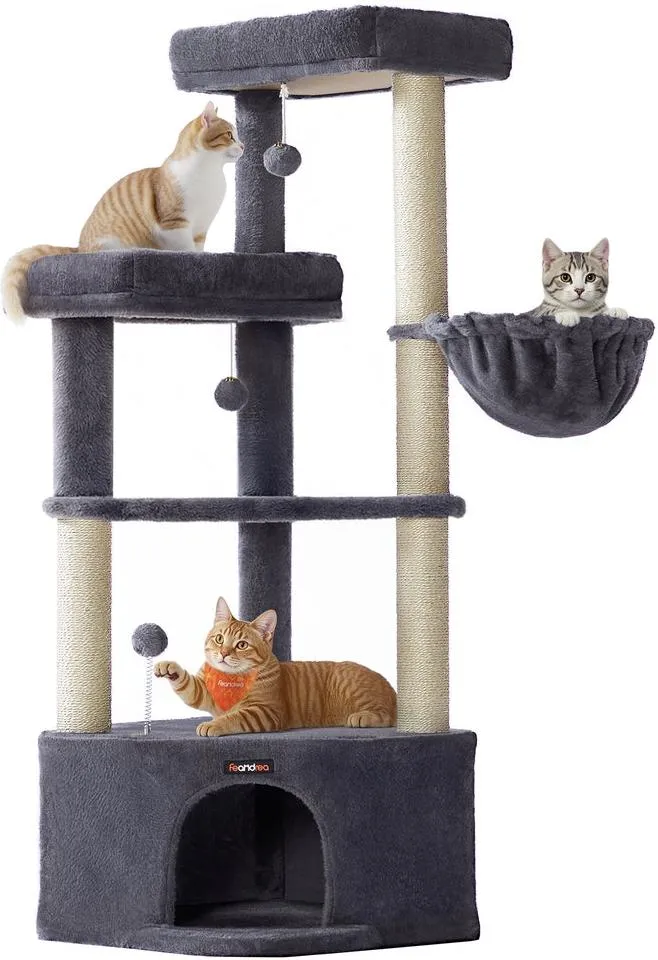 Arbre à chat tour de jeux pour chats 48,5 x 48,5 x 140,7 cm avec niches et plateformes confortables en aggloméré gris foncé 12_0012193