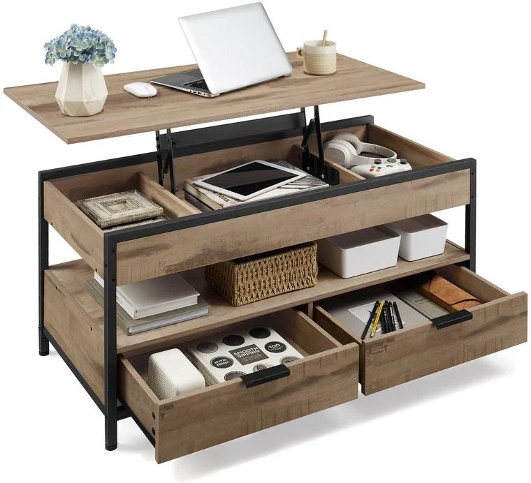 Table basse rectangulaire avec plateau relevable rangement ouvert 50 x 100 x 63 cm en panneau d'aggloméré noir 12_0011481