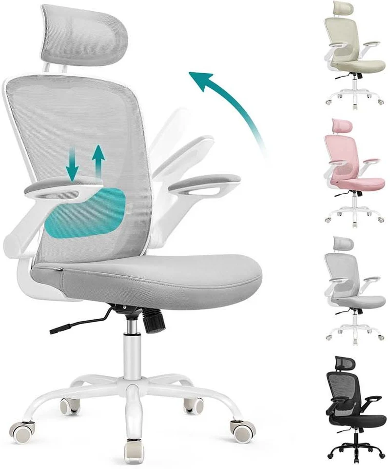 Chaise de bureau ergonomique ajustable hauteur 64 x 64 x 130 cm confort optimal assise large en plastique gris tourterelle 12_0011120