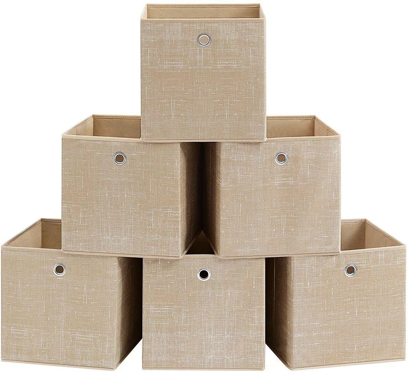 Lot de 6 boîtes de rangement pliables pour jouets vêtements 30 x 30 x 30 cm en tissu non-tissé beige sable 12_0010937