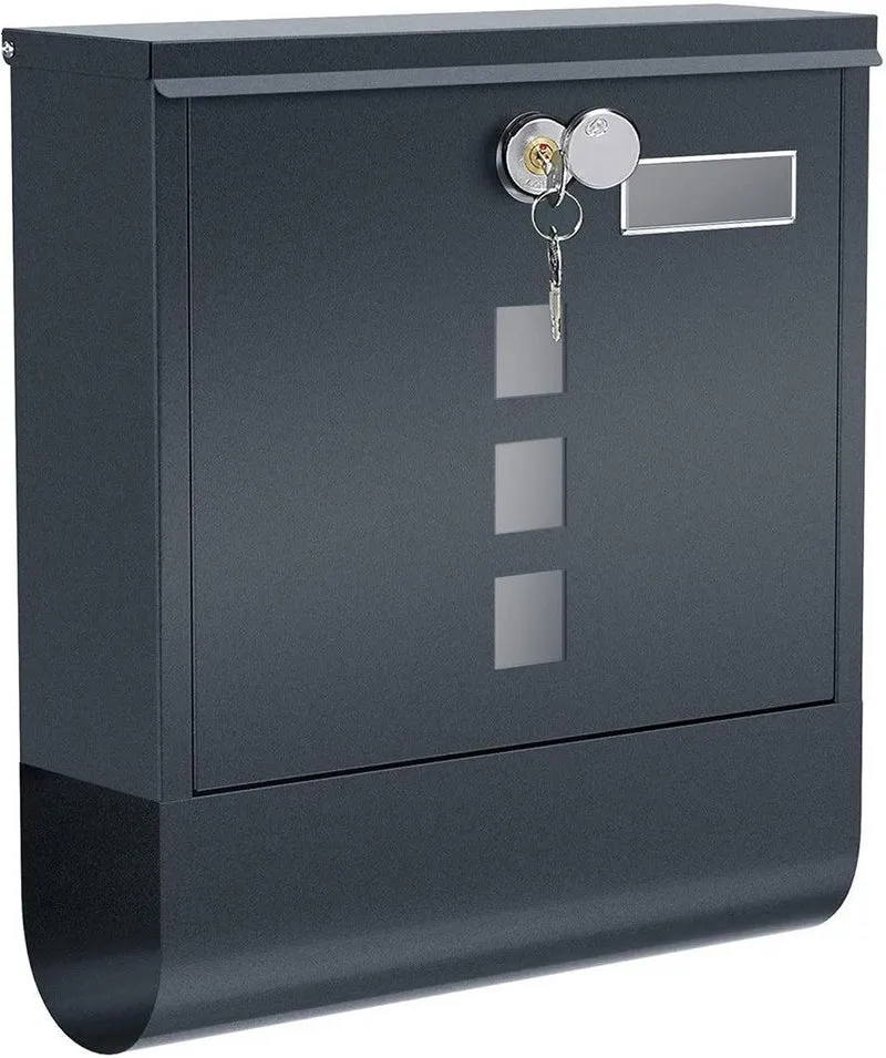 Boîte aux lettres murale avec serrure et porte-journal 30,5 x 9,5 x 33,3 cm pratique style moderne en acier gris anthracite 12_0009758
