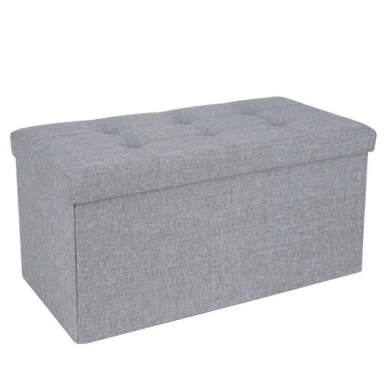 Coffre de rangement pliable pouf multifonction 76 x 38 x 38 cm assise confortable ambiance cosy en tissu gris clair 12_0008537