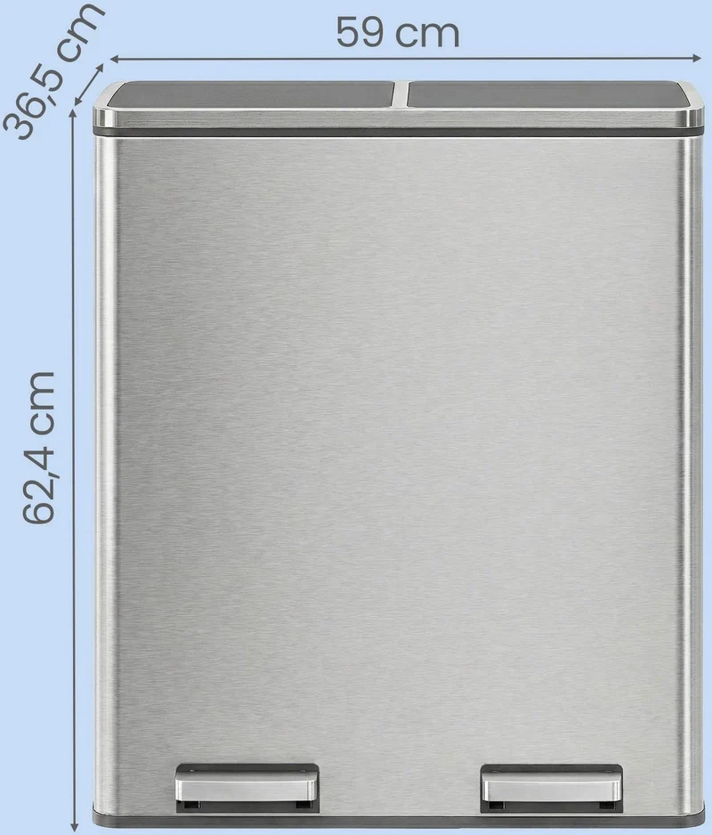 Poubelle à pédale double compartiment pour tri des déchets 58,6 x 32 x 65 cm en inox noir 12_0013174