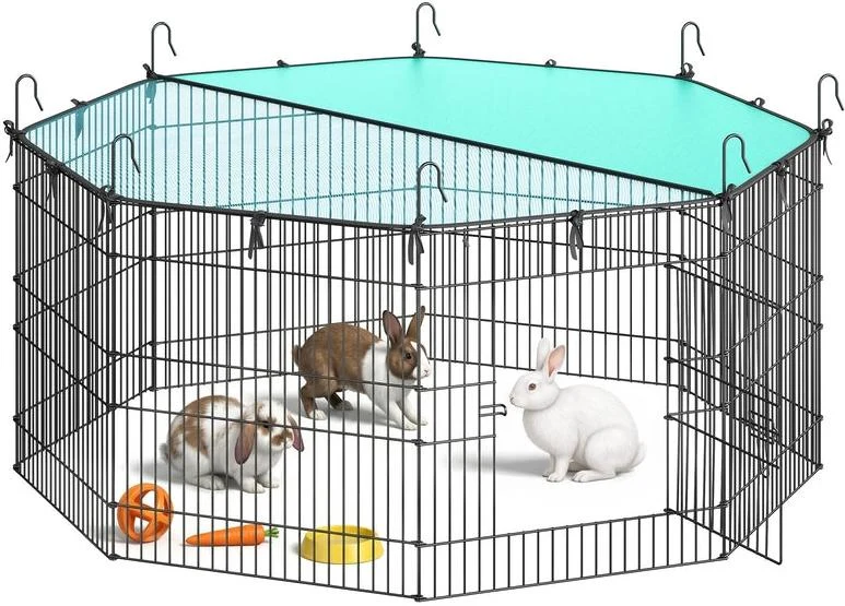 Enclos pour petits animaux octogonal avec toit respirant protection solaire 138 x 138 x 60 cm en acier noir 12_0012297