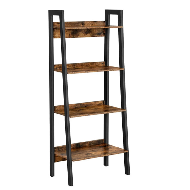 Étagère échelle à 4 niveaux bibliothèque étagère de rangement pour salon bureau chambre cuisine cadre en métal facile à assembler style industriel marron rustique et noir 12_0002824