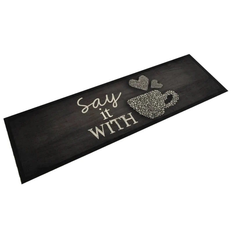 Tapis de cuisine lavable design élégant 150 x 45 cm doux antidérapant en velours noir 02_0056432