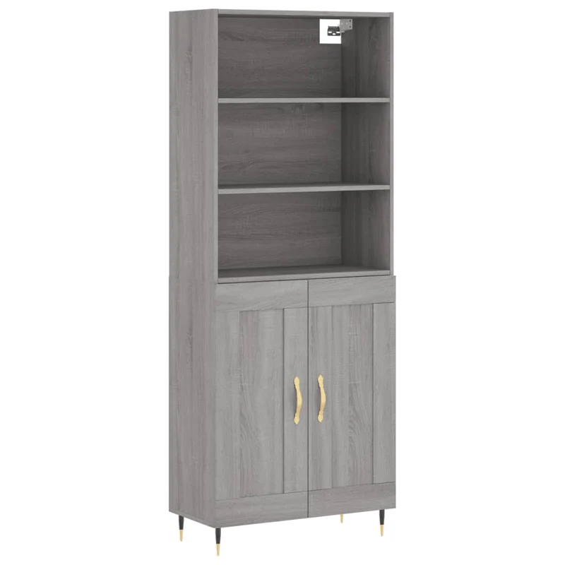 Buffet bahut commode armoire meuble de rangement organisateur cuisine salle de séjour salon haut sonoma 69,5 x 34 x 180 cm bois d'ingénierie gris 02_0035601