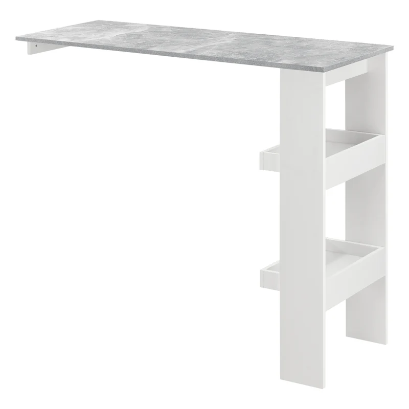 Table de bar stylée avec compartiments de rangement table bistrot 120 cm blanc et gris 03_0006218