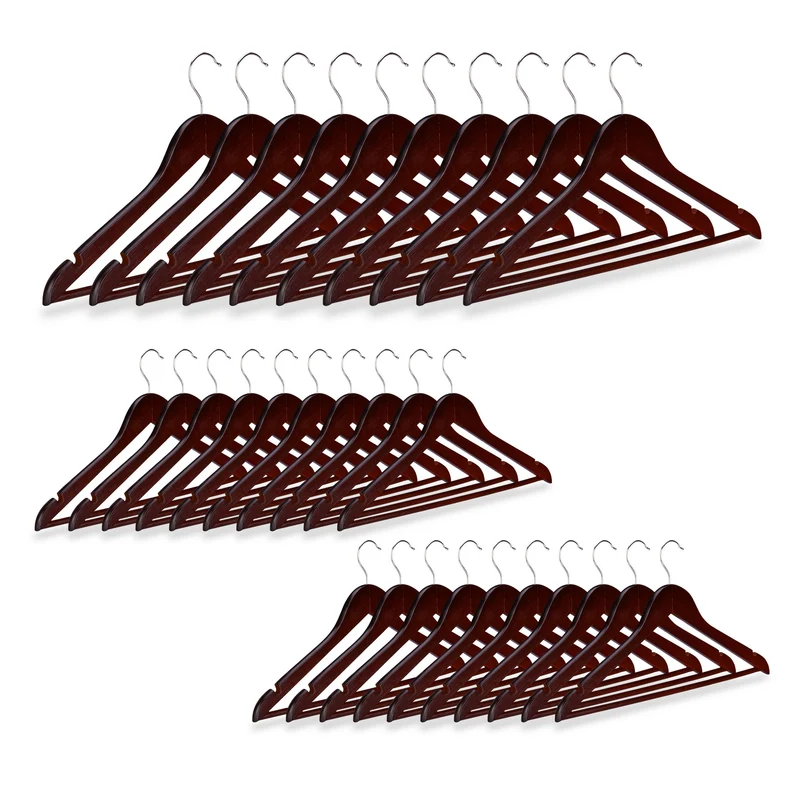 Lot de de 30 cintres avec encoches en bois marron 13_0002499
