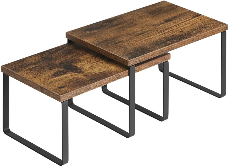 Lot de 2 étagères empilables pour cuisine rangement 29,7 x 19,5 x 15,5 cm en métal noir 12_0010833