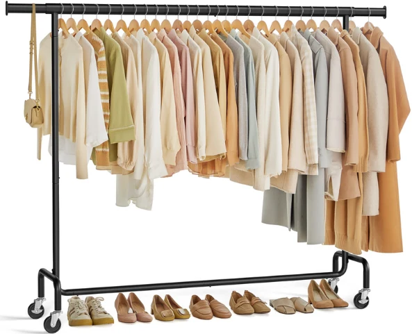 Portant à vêtements extensible avec roulettes capacité 110 kg 45 x 160 x 162,9 cm en métal noir mat 12_0012117