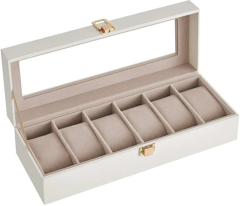 Boîte à montres 12 emplacements coussinets amovibles 11,2 x 30 x 8 cm en MDF blanc 12_0011619