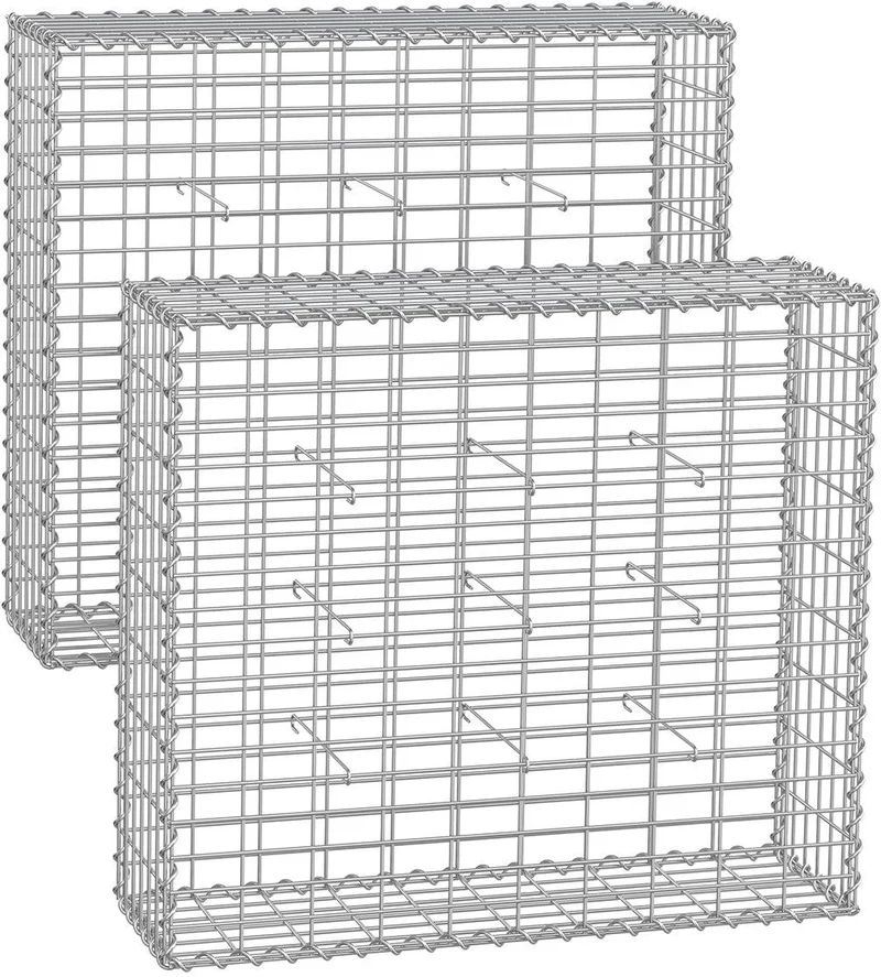Lot de 2 gabions à pierres décoratifs pour jardin 100 x 90 x 30 cm en acier galvanisé gris 12_0009790