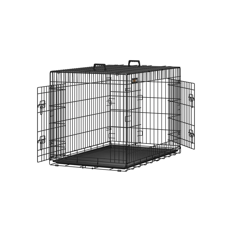 Cage pour chien pliable et transportable 106 x 70 x 77,5 cm avec poignées et plateau en fer noir 12_0008504