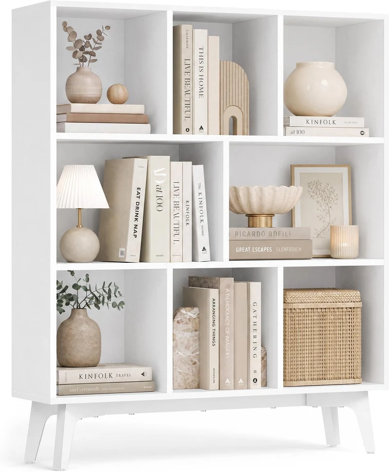Bibliothèque de rangement en cube 90 x 24 x 107,4 cm pour salon bureau style moderne en aggloméré blanc 12_0013140