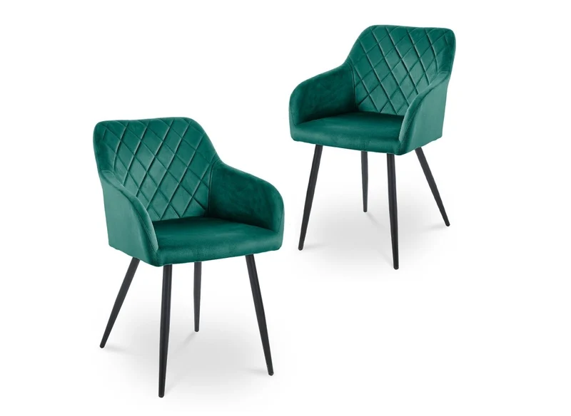 Lot de 2 chaises avec accoudoirs en velours vert KANA
