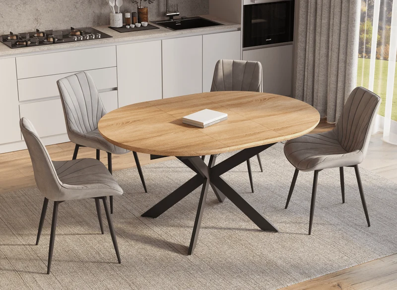 Table à manger ronde à rallonge couleur chêne 110-150 cm VENOM