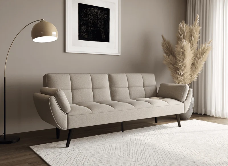 Canapé clic clac 3 places en tissu beige NARA