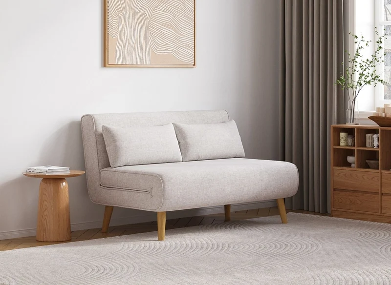 Canapé clic clac 2 places en tissu beige TONKA