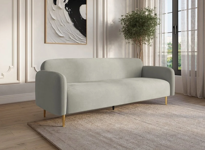 Canapé fixe 3 places en velours beige MARILYNE
