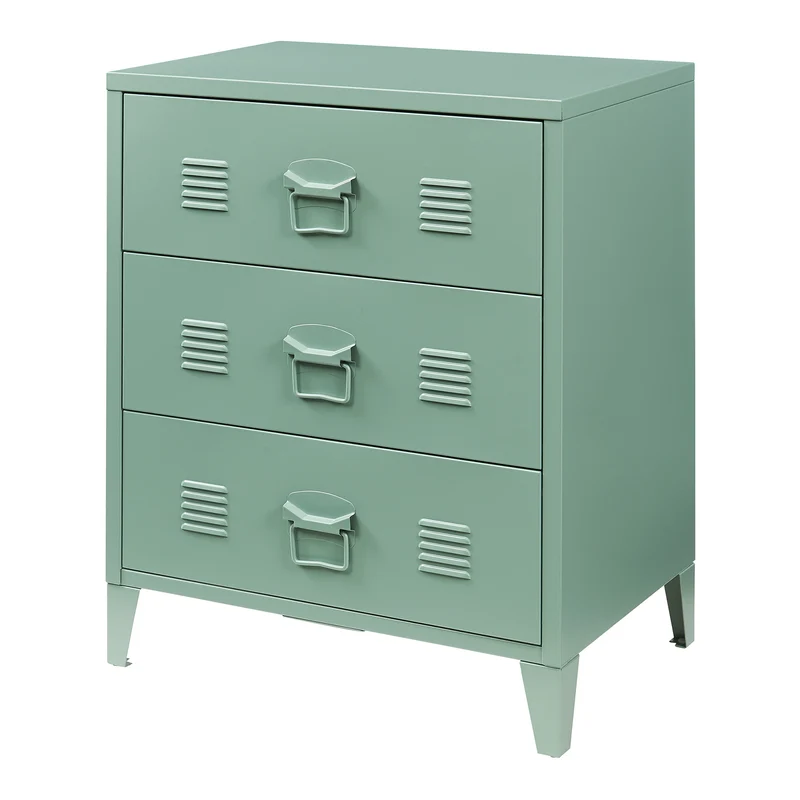 Commode meuble de rangement pratique entrée salon chambre métallique avec 3 tiroirs acier 72 x 60 x 40 cm vert mat 03_0009304