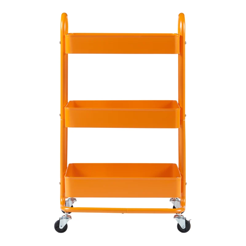Chariot de service desserte cuisine salon meuble de rangement à 3 paniers acier 79 x 46 x 35 cm orange 03_0009230