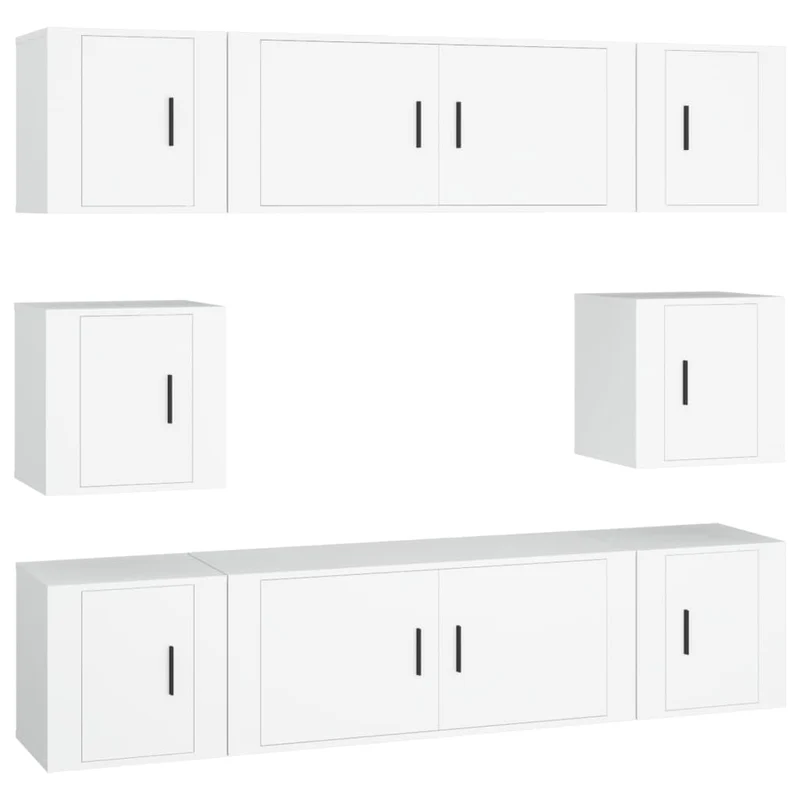Ensemble de meubles armoire buffet TV télévision salon chambre séjour 8 pièces bois d'ingénierie blanc 02_0025233