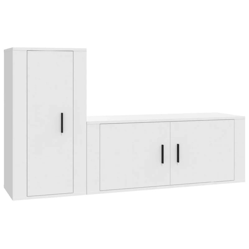 Ensemble de meubles armoire buffet TV télévision salon chambre séjour 2 pièces bois d'ingénierie blanc 02_0024370