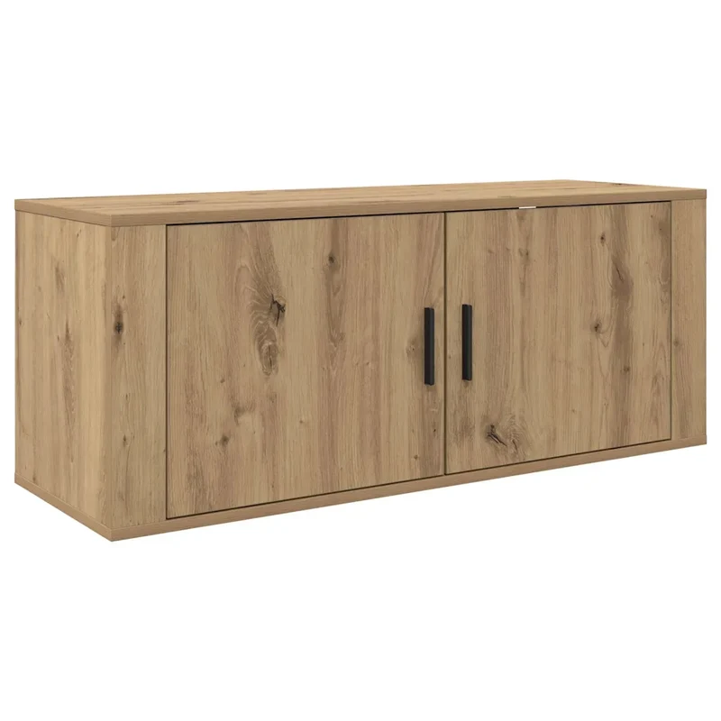 Meuble TV mural rustique moderne rangement optimal 100 x 34,5 x 40 cm en bois d'ingénierie chêne artisanal 02_0052706