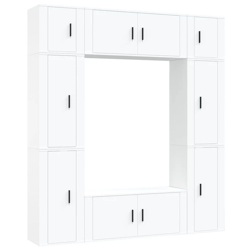 Ensemble de meubles armoire buffet TV télévision salon chambre séjour 8 pièces bois d'ingénierie blanc 02_0025232