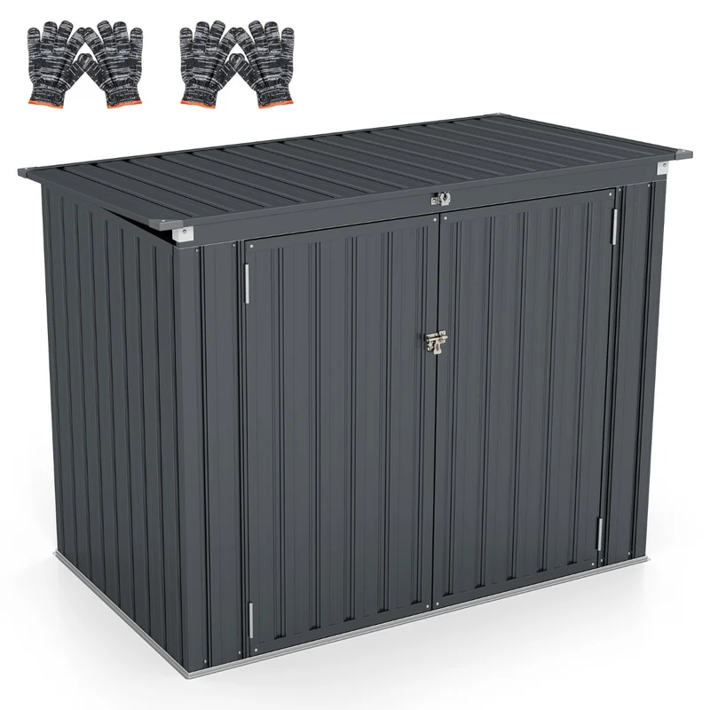 Abri de jardin en métal galvanisé 172 x 95,5 x 130 cm avec double ouverture et sécurité renforcée style moderne en noir 20_0010014