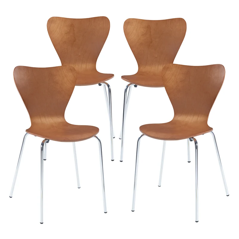 Lot de 4 chaises de salle à manger moderne design robuste effet noyer / chrome 03_0009811