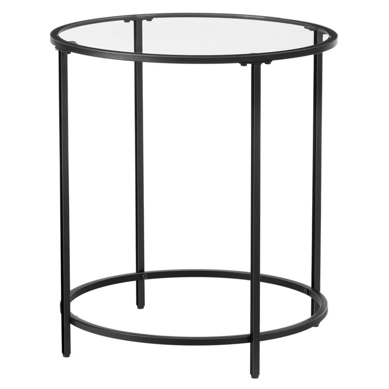 Table d’appoint ronde dessus en verre trempé cadre en métal bout de canapé table console table de chevet pour salon balcon diamètre 50 cm noir 12_0002383