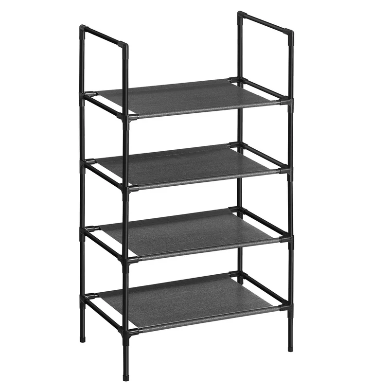 Étagère à chaussures à 4 éniveaux porte-chaussures rangement cadre en métal étagères en tissu non tissé pour entrée chambre salon 45 x 28 x 80 cm noir lsr004b02 12_0002614