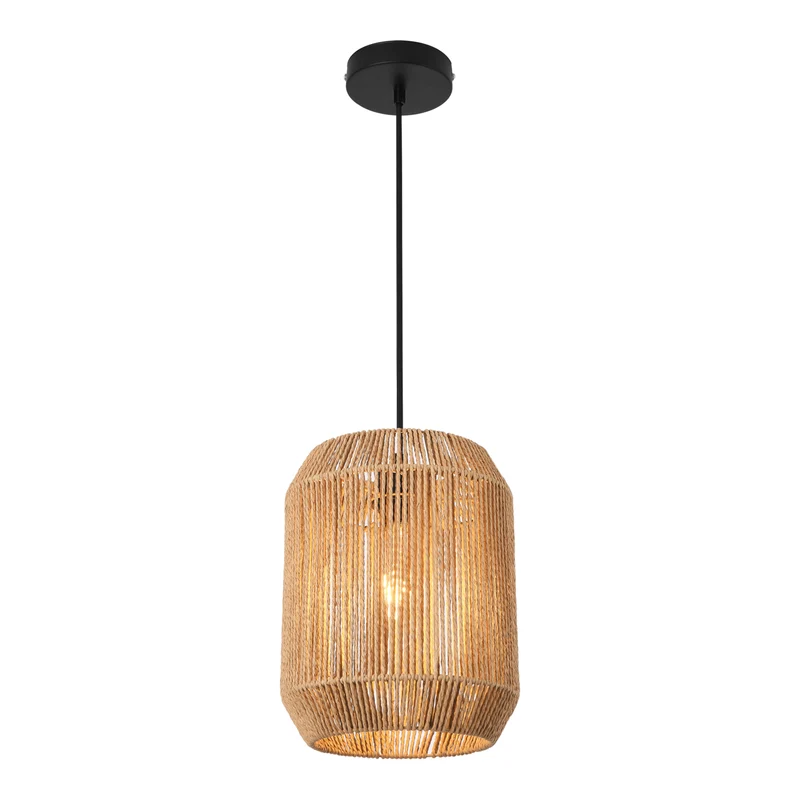 Lustre lampe lumière suspendu suspension tissée 160 x 28 cm noir beige 03_0007598
