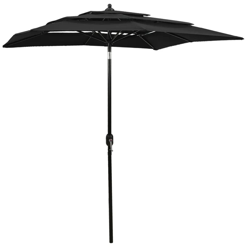Parasol à 3 niveaux avec mât en aluminium 2 x 2 m noir 02_0008758