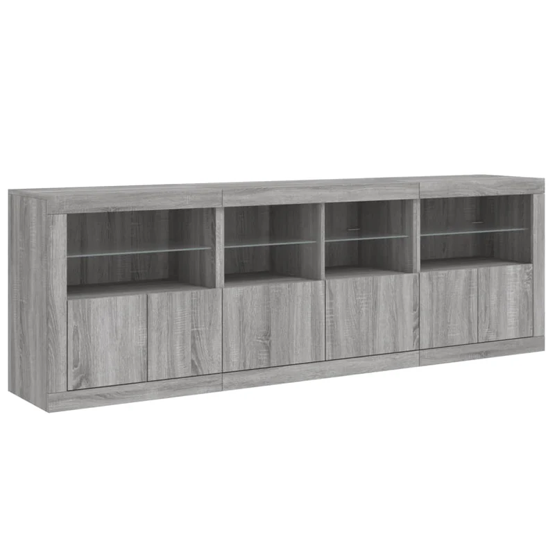 Buffet bahut commode armoire meuble de rangement organisateur cuisine salle de séjour salon avec lumières LED sonoma 202 x 37 x 67 cm gris 02_0030067
