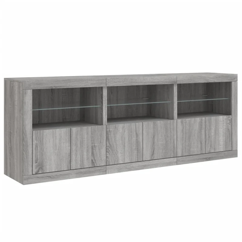 Buffet bahut commode armoire meuble de rangement organisateur cuisine salle de séjour salon avec lumières LED sonoma 181,5 x 37 x 67 cm gris 02_0030064