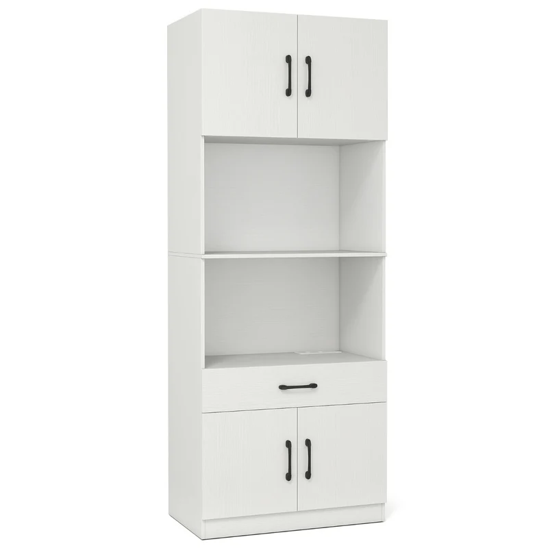 Armoire garde-manger lot de 1 avec station de charge 65 x 38 x 168 cm rangement optimisé style moderne en bois blanc 20_0010298
