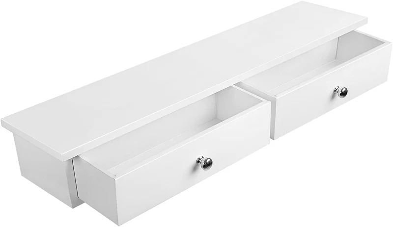 Étagère murale à 2 tiroirs étagères suspendues tablettes flottantes brillante charge 15 kg 65 x 15 x 10 cm blanc 12_0000571