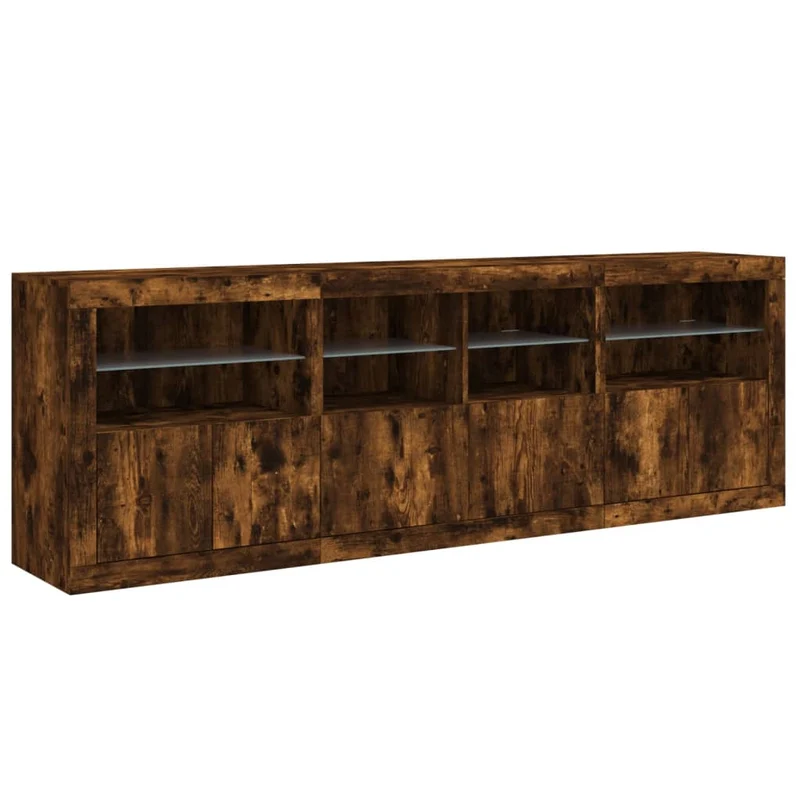 Buffet bahut commode armoire meuble de rangement organisateur cuisine salle de séjour salon avec lumières LED 202 x 37 x 67 cm marron 02_0029879